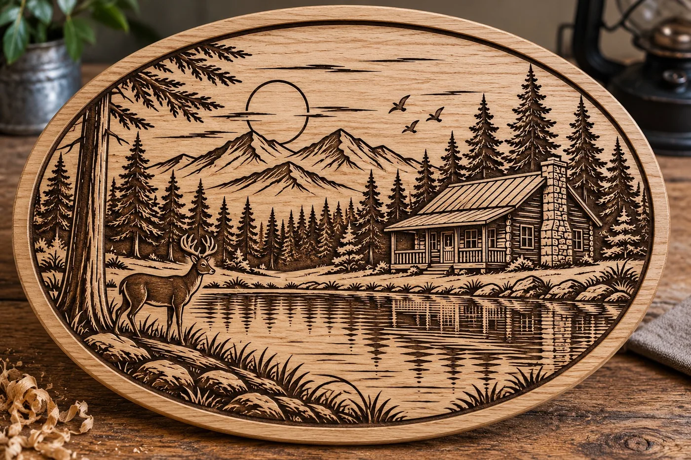Custom CNC engraved round cabin wood sign